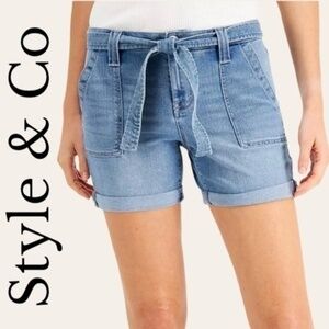 STYLE & CO Women's Rolled Hem Utility Jean Shorts w/Tie Belt NWT/Size 12